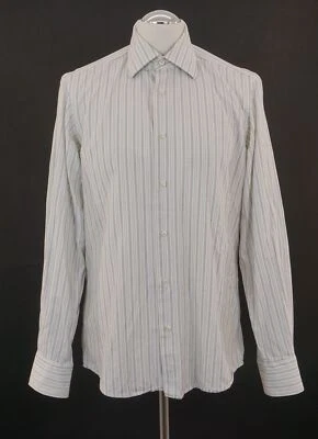 HUGO BOSS Business Camicia KW39 M Bianco Grigio Righe Manica Kent Cotone B88 - Immagine 1 di 4