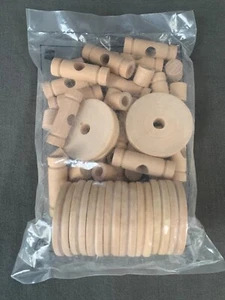 Tinkertoy Replacement Parts 10 PULLEYS + 16 COUPLINGS Wooden NEW Sealed SET - Picture 1 of 8