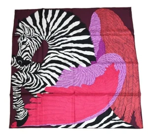Hermes Scarf ZEBRA PEGASUS 90 cm Silk pink purple wine red horse Carre 35" - Picture 1 of 11