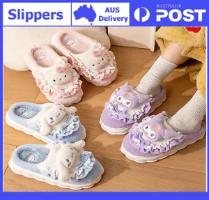 Sanrio Hello Kitty Home Fuzzy Slipper Cartoon Women Winter Plush NonSlip Slipper - Picture 1 of 35