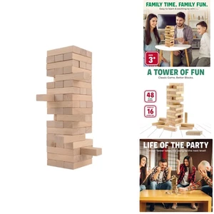 Classic 48-Piece Timber Tower Wood Block Stacking Game for Kids & Adults - Picture 1 of 8