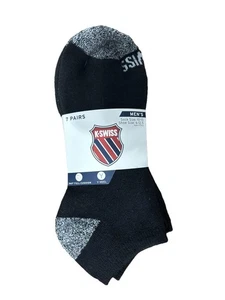 MENS Socks Shoe Size 6-12 K SWISS Knit Ankle 7 PAIR  Full Cushion BLACK WHITE - Picture 1 of 5
