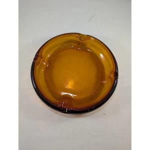 Vintage Amber Glass Ashtray Round Retro Accent Piece Mid Century Modern - Picture 1 of 5