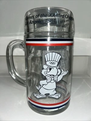 1984 Vintage Los Angeles Olympic Games USA Beer Glass Mug Sam The Olympic Eagle - Image 1 of 4
