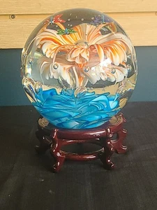 VTG Hand Blown Art Glass Paperweight  Underwater Flowers W/ Butterflies RARE  - Picture 1 of 21