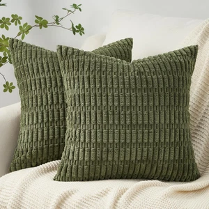 Topfinel Kissenbezüge olivgrün 50 cm x 50 cm, Cord Deko flauschig Pillo - Bild 1 von 12