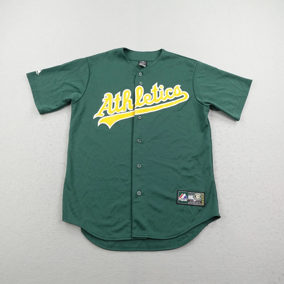 Camiseta masculina Oakland Athletics verde média beisebol da liga principal de beisebol Majestic botão para cima A's - Imagem 1 de 4