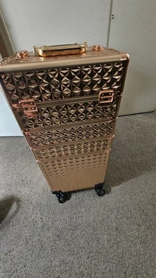 Rose Gold Makeup Trolley Organizer with Lockable Wheels - Image 1 of 4