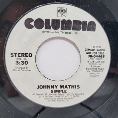 Johnny Mathis Simple promo 7" 45rpm M- Vinyl 80's Record 45 - Image 1 of 2