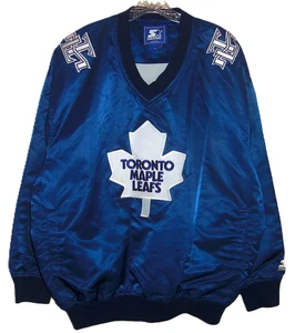 VINTAGE 90's TORONTO MAPLE LEAFS NHL THROWBACK STARTER SATIN PULLOVER JACKET XL - Picture 1 of 3