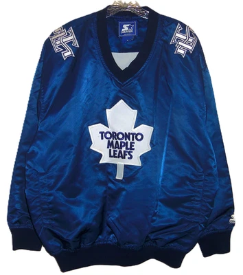 VINTAGE 90's TORONTO MAPLE LEAFS NHL THROWBACK STARTER SATIN PULLOVER JACKET XL - Image 1 of 3