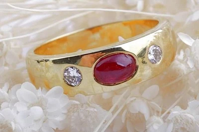 Ring Bandring Cabochon Rubin 0,35ct. Brillanten Diamant 750 18K Gelb Gold Neu   - Bild 1 von 4