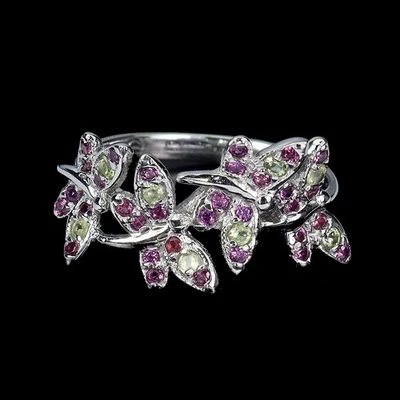 925 Sterling Silver Ring Round Peridot Rhodolite Gemstone Dragonfly Jewelry Sz 9 - Image 1 of 4