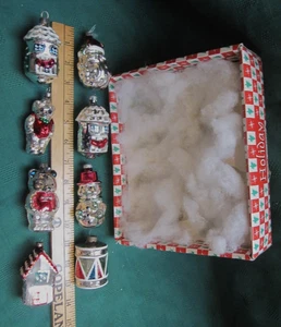 8-Vtg Figural Glass Xmas Tree Ornaments Santa drum house Bear birdhouse snowman - Picture 1 of 22