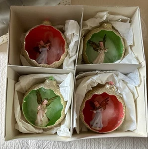 Set 4 Jewelbrite Decor Durable Ornaments Diorama Angels Gold Glitter W/box - Picture 1 of 9