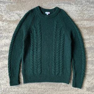 Sunspel Chunky Heavy Cable Knit Wool Jumper Green Medium Donegal Fisherman - Picture 1 of 9
