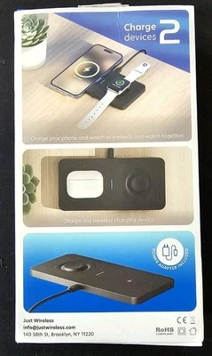 Cargador inalámbrico de escritorio Just Wireless 15W 2 en 1 Android Apple Foto 1 de 2