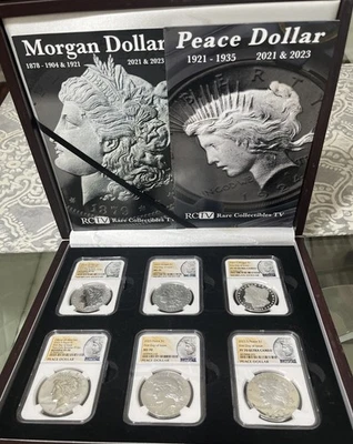2023 Morgan And Peace 6 COIN SET NGC MS70/PR/PF70 First Day Of Issue FDIO w/Box - Image 1 of 4