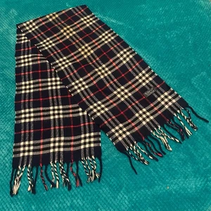 Burberry Vintage Scarf Dark Blue with Light Blue & White Check Wool 133cm/30cm - Picture 1 of 12