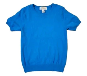Vintage Cashmere Crewneck Short Sleeve Sweater Shirt Size Medium Teal Blue - Picture 1 of 4