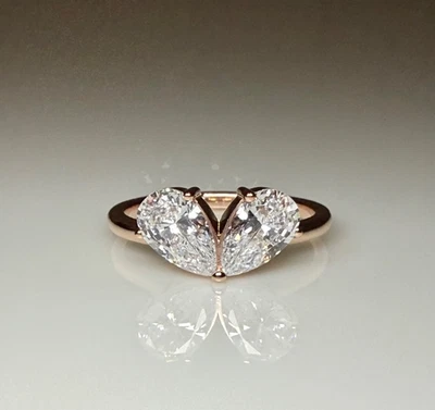 Lab Grown Diamond Toi et Moi Ring 18K Gold Pear Cut Heart Shape Engagement Ring - Image 1 of 4