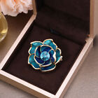 Blue Rhinestone Camellia Flower Brooches for Women Enamel Pin Elegant Lapel Pi w