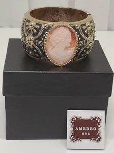 AMEDEO NYC HANDCARVED ITALIAN CAMEO, CAST SPRING ACTION CUFF BRACELET. $199.00 - Picture 1 of 18