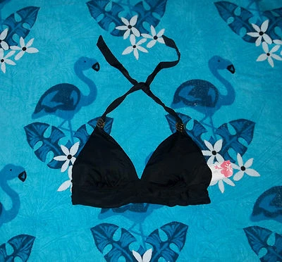SEXY~ TRAJE DE BAÑO BIKINI HALTER NEGRO Y DORADO TRAJE DE BAÑO TOP FALTAS TALLA 6 PEQUEÑO NUEVO CON ETIQUETAS  Foto 1 de 2