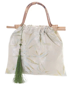 LB-6145 China Asien Stil Holz Griff bestickt Blätter Muster Shopper Tasche beige - Bild 1 von 10