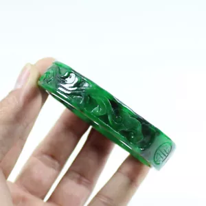 Braccialetto cinese 66 mm intagliato a mano verde nero giadeite giada gemme j7789 - Foto 1 di 11