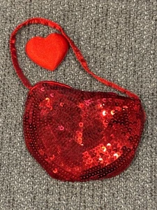 Build A Bear Workshop Red Heart Sequins Purse w/Mini Heart Accessory Rare - Picture 1 of 2