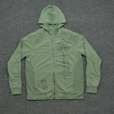 Sudadera con Capucha Affliction Adulto Grande Verde Cremallera Completa Envejecida Grunge Y2K Foto 1 de 4