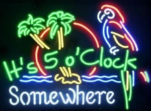 It's 5:00 Somewhere Parrot Palm Tree 24"x24" Neon Light Sign Lamp Beer Bar Pub - Picture 1 of 14