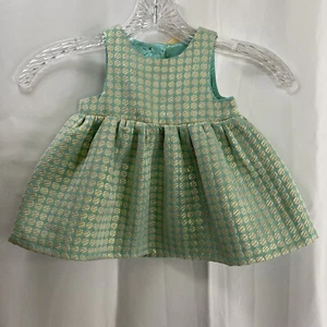 Cat & Jack Girls Party Dress 6-9 Months Sleeveless Green Gold Polka Dot Lined - Picture 1 of 8