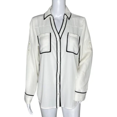 Camisa Express Portofino Mujer Mediana Blanca Negra Pipa Informal Oficina Carrera Foto 1 de 4