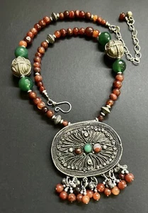 Middle Eastern ancient old Yemeni filigree carnelian Cabochon Necklace. - Picture 1 of 15