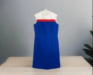 Abito vintage anni 70 STEPHAN CASUAL L/XL poliestere senza maniche blu rosso bianco - Foto 1 di 6