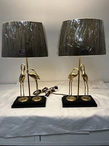 Pair Of Vintage Brass Cranes Egrets Heron’s Lamps Mid century 27"x 10.5" - Picture 1 of 10