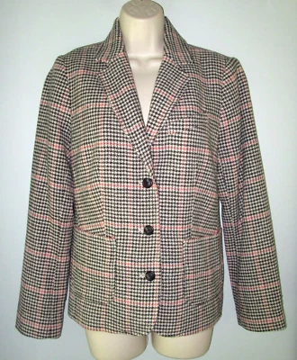 L L Bean Black Houndstooth Plaid Wool Silk  Blazer Jacket Women Small - Image 1 of 3