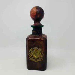 Vintage Italian Hand Tooled Leather Covered Wine Bottle Bar Decanter 11" - Picture 1 of 12