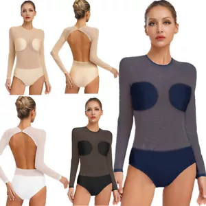 Womens Patchwork Undercover Undergarment Leotard Long Sleeve Backless Bodysuit - Picture 1 of 50