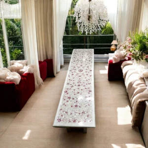 48"x18" Rectangle White Marble Dining Table Top Mother Of Pearl Floral Art Decor - Picture 1 of 7