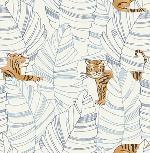 Wallquest DA61202 Hiding Tigers Sky Blue and Orange - Picture 1 of 2