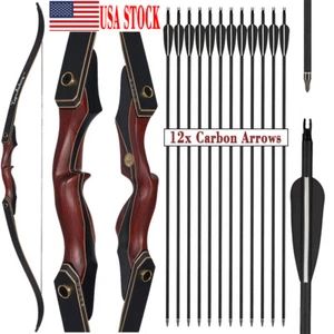 Archery 60" Takedown Recurve Bow Arrows Set 30-50lbs Wooden Riser Hunt Shooting - Picture 1 of 70