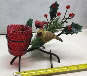 Vintage Weihnachten Teelichthalter, Schmiedeeisenständer, 2 Kardinäle, Stechpalme, sehr guter Zustand - Bild 1 von 5