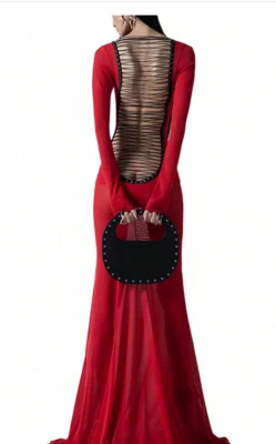 OS 性感 ORING 黑色系带露背 LINGERIE QUEENS 长连衣裙 SHEER 红色礼服 — 第 1/4 张图片