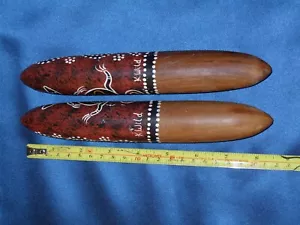 Genuine Australian Clapper Sticks Claves with Skink and Snake Carvings ~ K. Wild - Picture 1 of 6