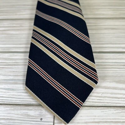 Vintage Via Veneto Repp Tie Dark Red White Blue Gold Polyester 3” x 54” Short - Image 1 of 4