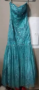 Vestido Deb Azul Aguamarina Sirena Vestido Baile de graduación Formal Estrás Gemas Talla 3/4 - Imagen 1 de 12