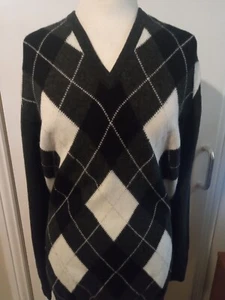 PETER SCOTT DOUBLE LAMBSWOOL VEE NECK SWTR - X LARGE - Dk GREY - DIAMOND FRONT - Bild 1 von 2